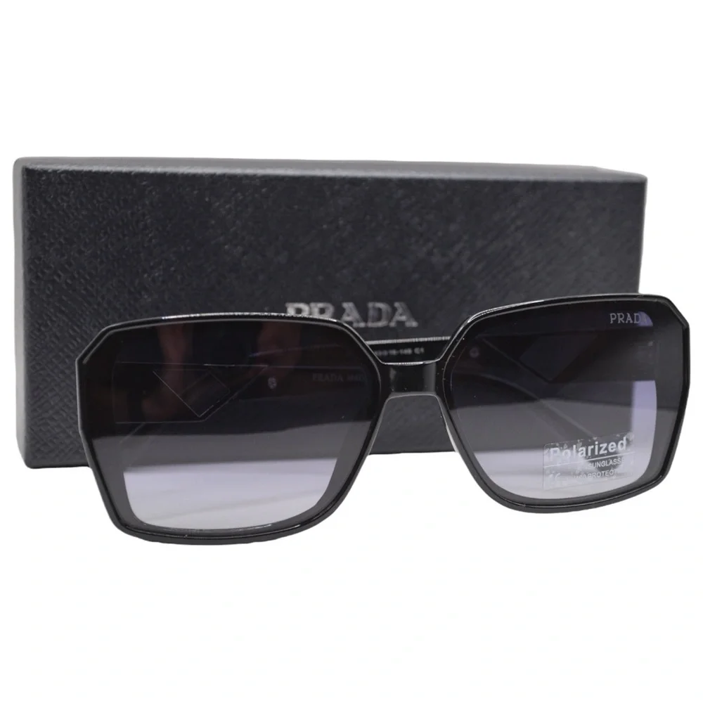 Prada Women’s Polarized Sunglasses | Black/Gunmetal | Gray-Purple Gradient - Picture 2 of 16